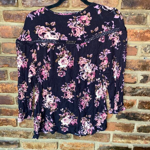 Daniel Rainn Black Pink Floral Lattice Cut-Out Long Sleeve Top Women's Size XXL - Picture 5 of 5